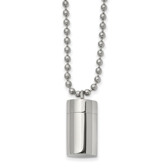 Stainless Steel Polished 11x19mm Capsule that Opens Necklace 22 Inch